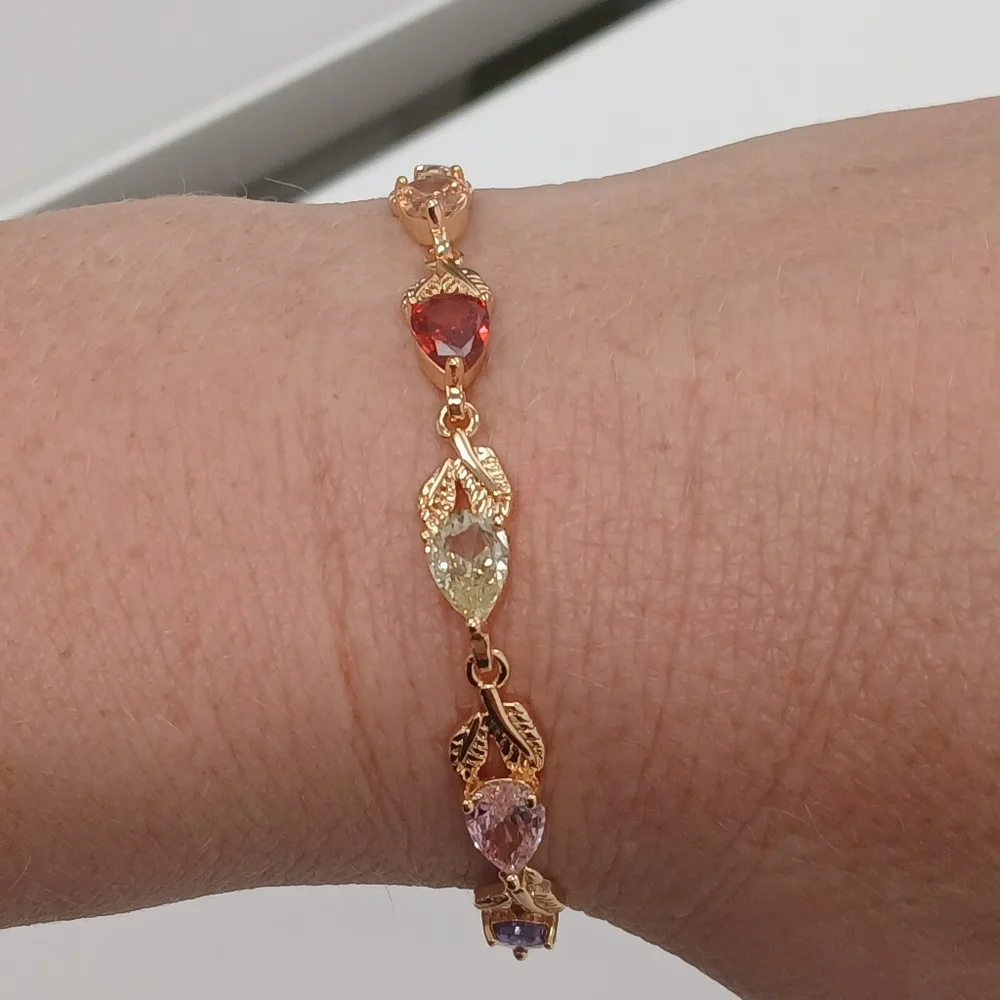 New 18k Goldplated Multi-Color Gemstone Forest Vine Bracelet - Picture 3 of 12